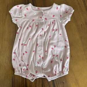 Carter’s Pink Baby Girl Cotton Romper with Strawberry Print Size 9M